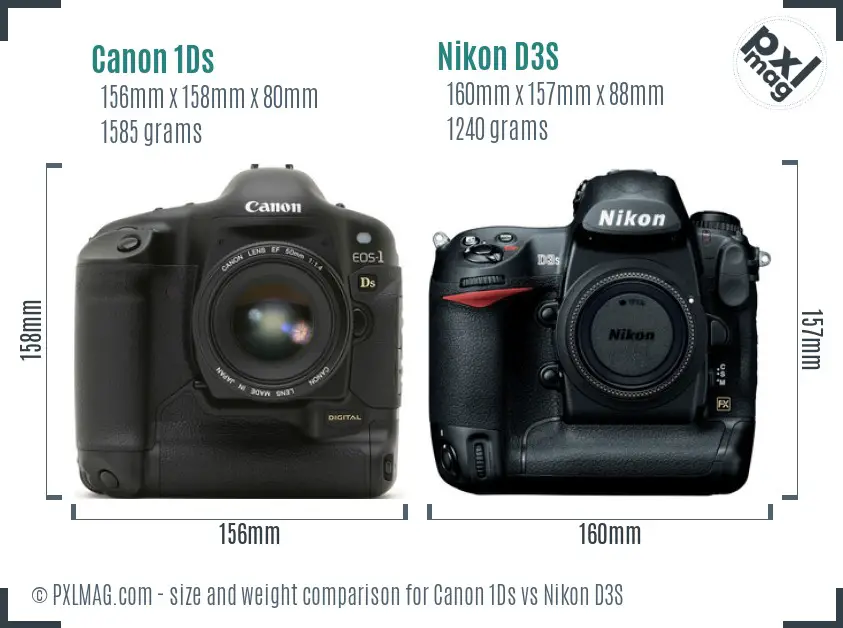 Canon 1Ds vs Nikon D3S size comparison