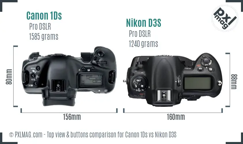 Canon 1Ds vs Nikon D3S top view buttons comparison
