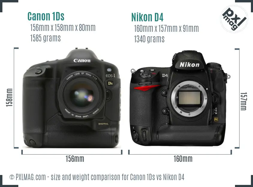 Canon 1Ds vs Nikon D4 size comparison