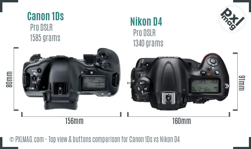Canon 1Ds vs Nikon D4 top view buttons comparison