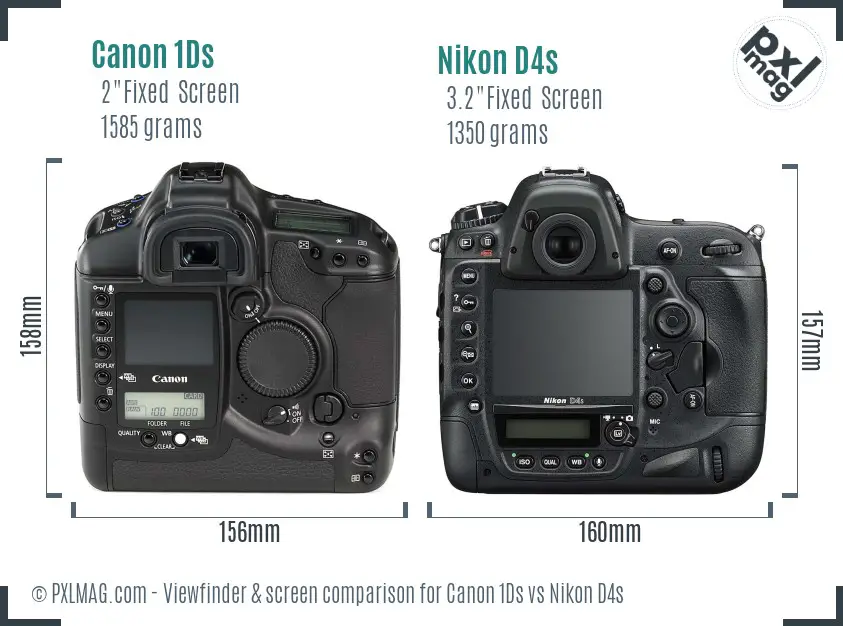 Canon 1Ds vs Nikon D4s Screen and Viewfinder comparison
