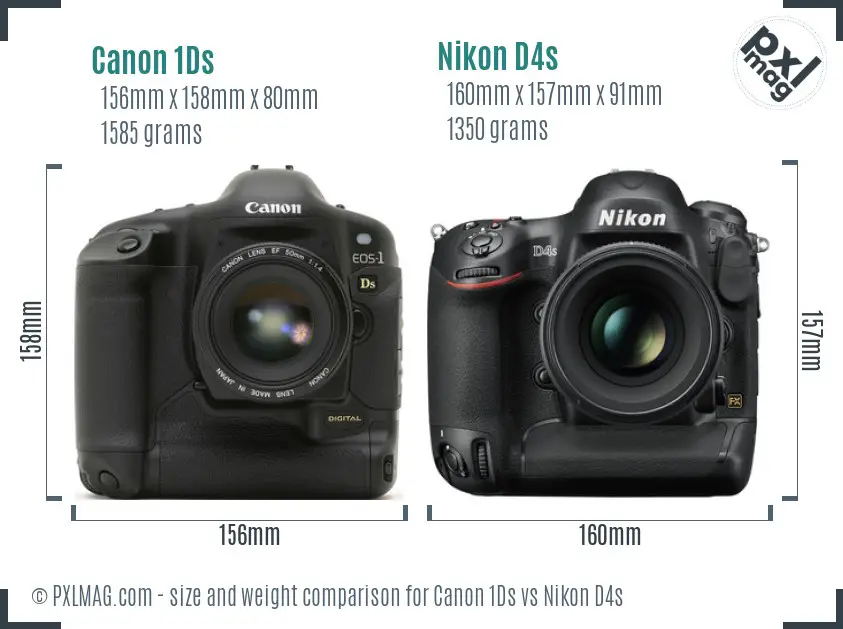 Canon 1Ds vs Nikon D4s size comparison