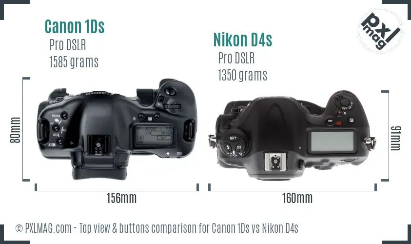 Canon 1Ds vs Nikon D4s top view buttons comparison