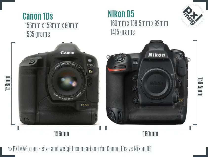 Canon 1Ds vs Nikon D5 size comparison