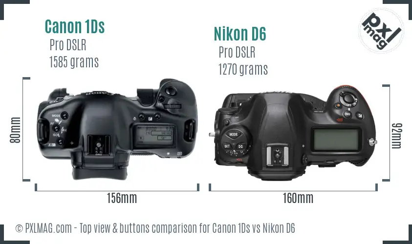 Canon 1Ds vs Nikon D6 top view buttons comparison