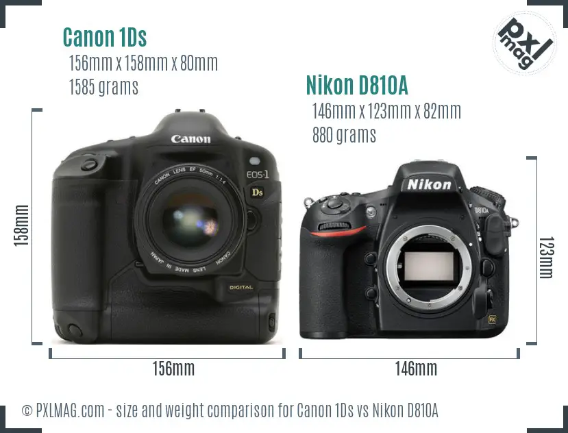 Canon 1Ds vs Nikon D810A size comparison