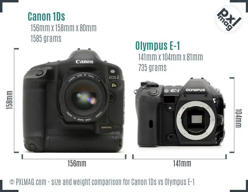 Canon 1Ds vs Olympus E-1 size comparison
