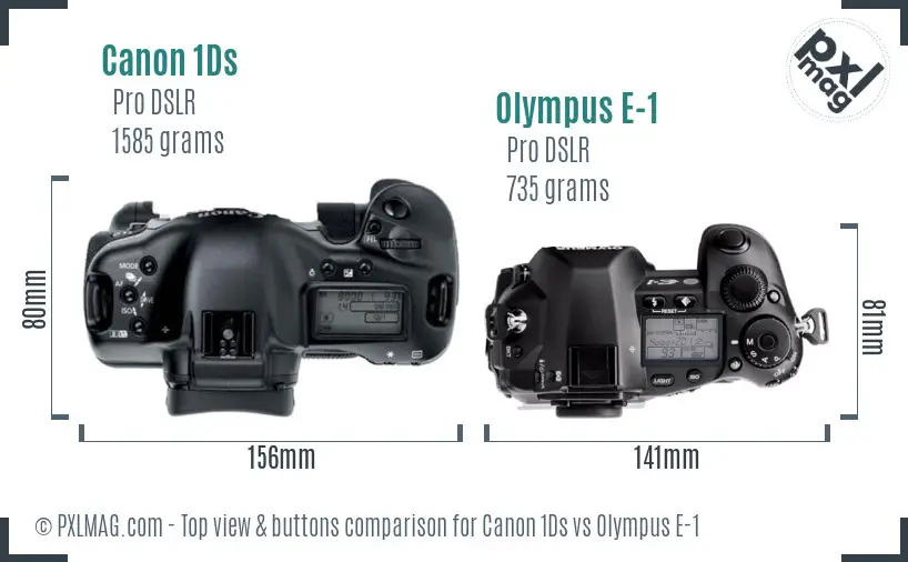 Canon 1Ds vs Olympus E-1 top view buttons comparison