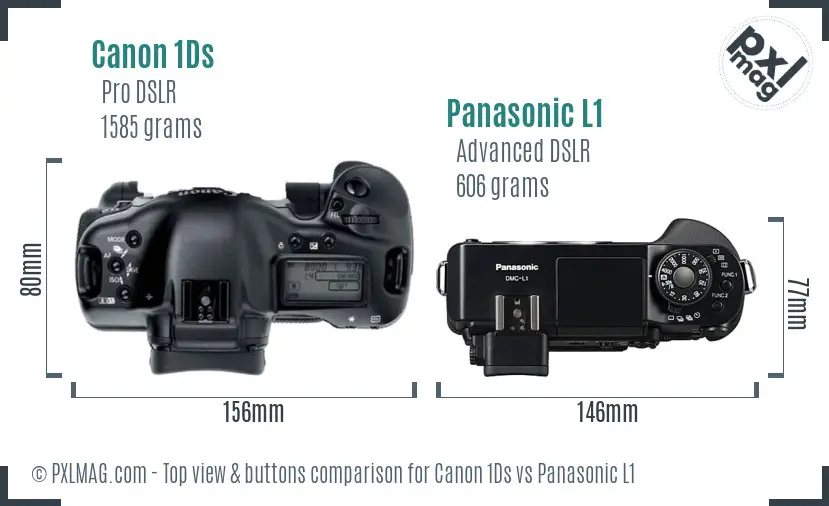 Canon 1Ds vs Panasonic L1 top view buttons comparison