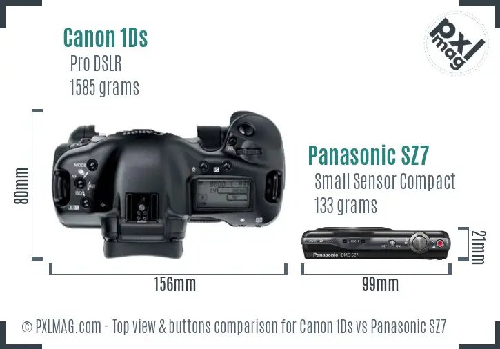 Canon 1Ds vs Panasonic SZ7 top view buttons comparison