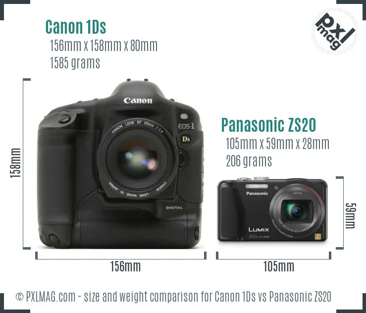 Canon 1Ds vs Panasonic ZS20 size comparison