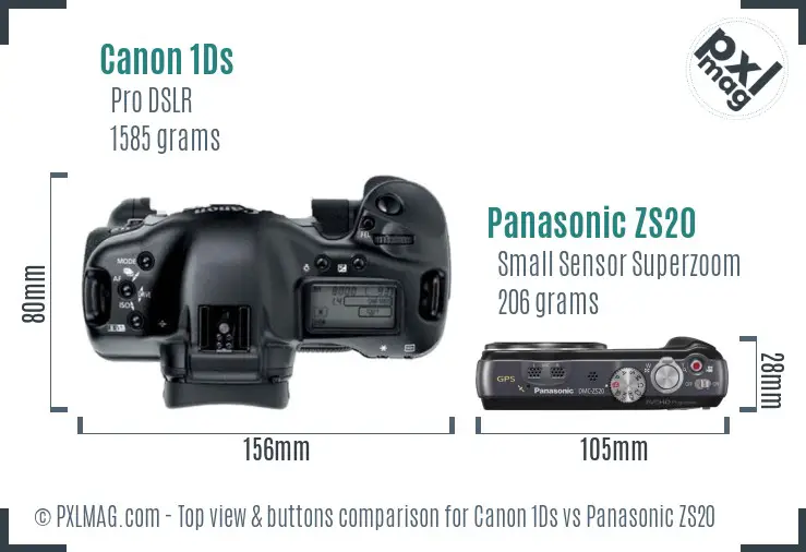 Canon 1Ds vs Panasonic ZS20 top view buttons comparison