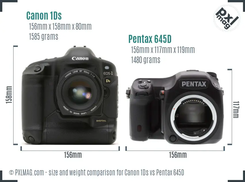 Canon 1Ds vs Pentax 645D size comparison
