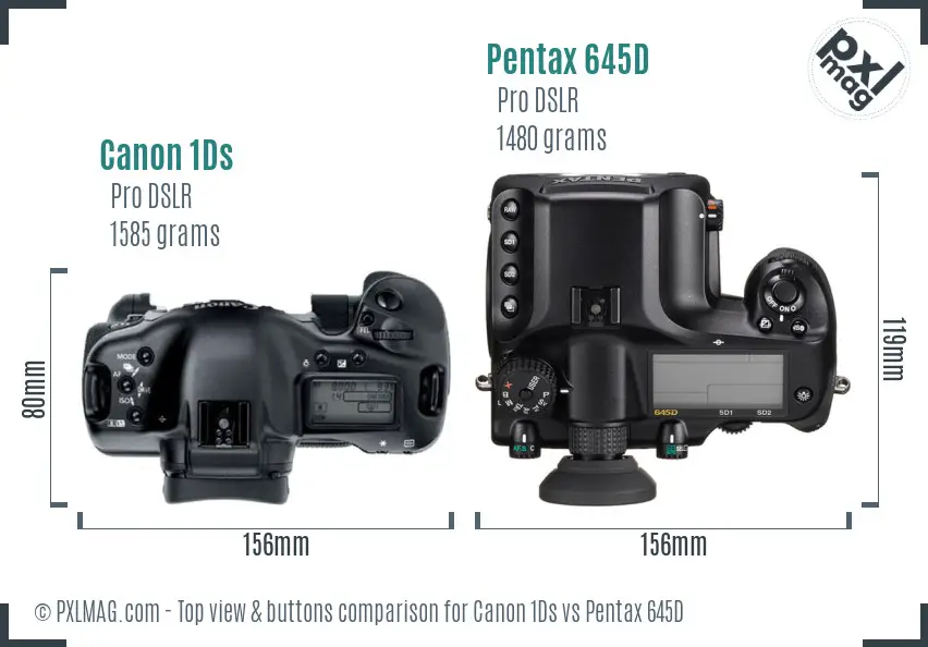 Canon 1Ds vs Pentax 645D top view buttons comparison