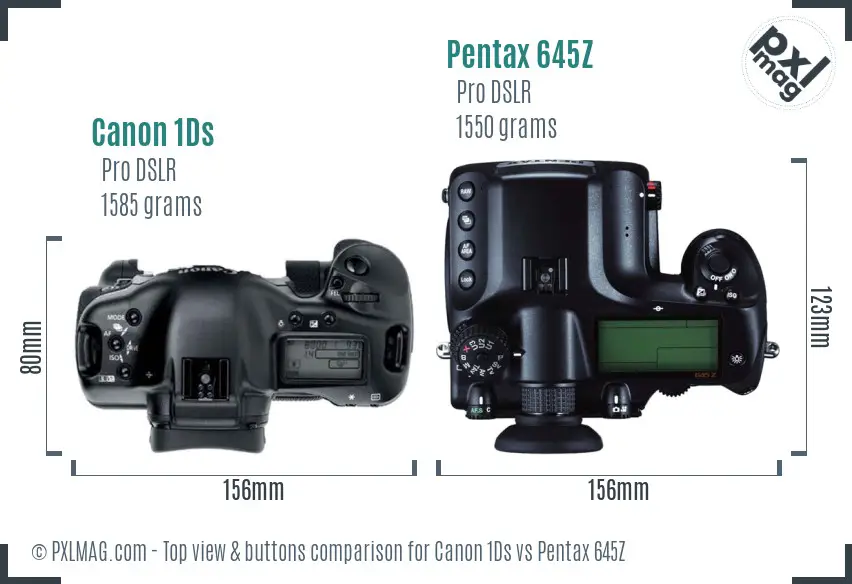 Canon 1Ds vs Pentax 645Z top view buttons comparison