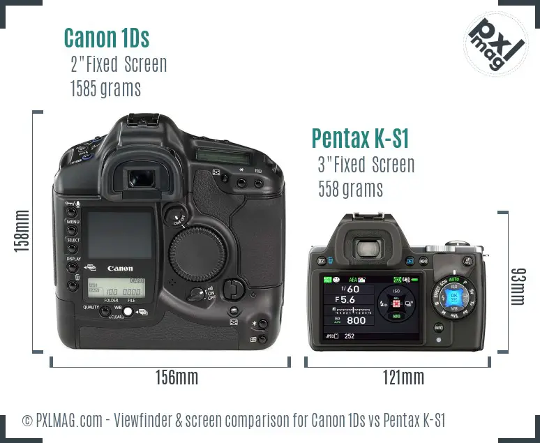 Canon 1Ds vs Pentax K-S1 Screen and Viewfinder comparison