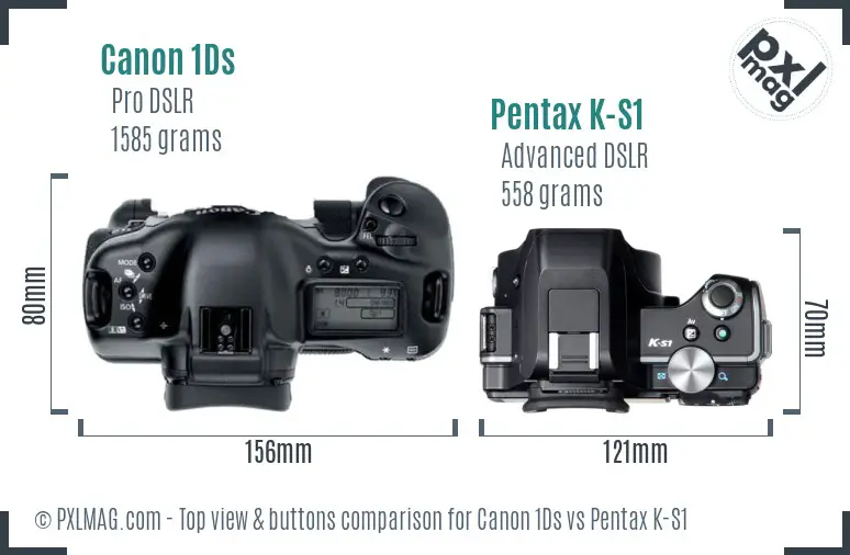 Canon 1Ds vs Pentax K-S1 top view buttons comparison
