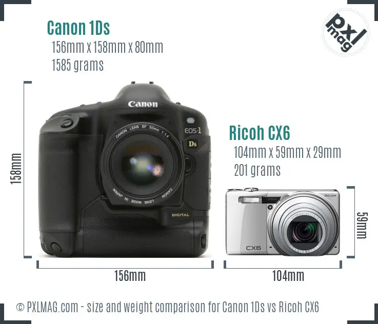 Canon 1Ds vs Ricoh CX6 size comparison