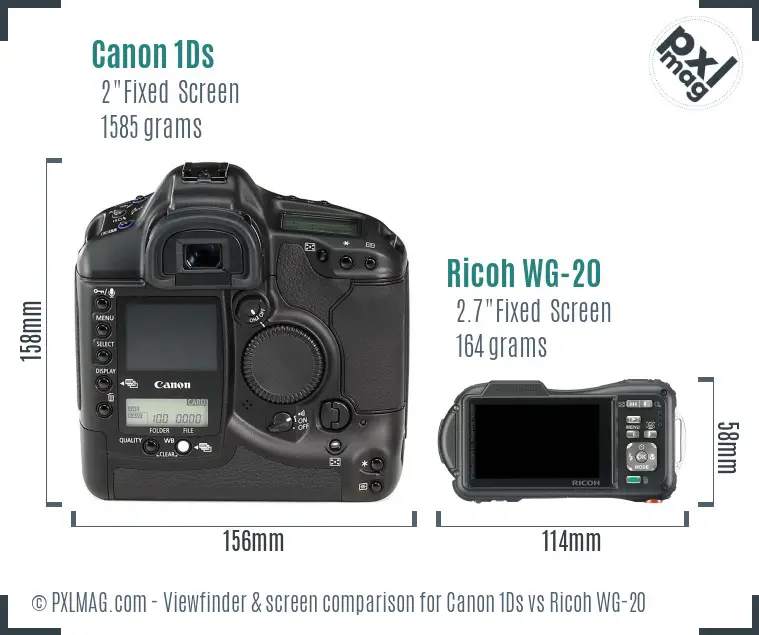 Canon 1Ds vs Ricoh WG-20 Screen and Viewfinder comparison