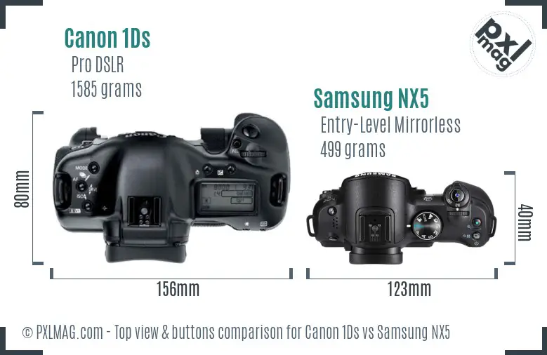 Canon 1Ds vs Samsung NX5 top view buttons comparison