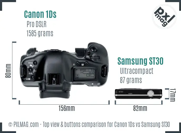Canon 1Ds vs Samsung ST30 top view buttons comparison