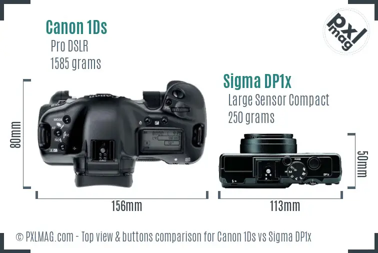 Canon 1Ds vs Sigma DP1x top view buttons comparison