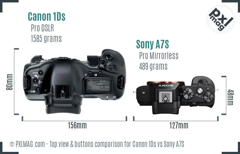 Canon 1Ds vs Sony A7S top view buttons comparison