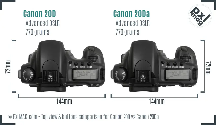 Canon 20D vs Canon 20Da top view buttons comparison