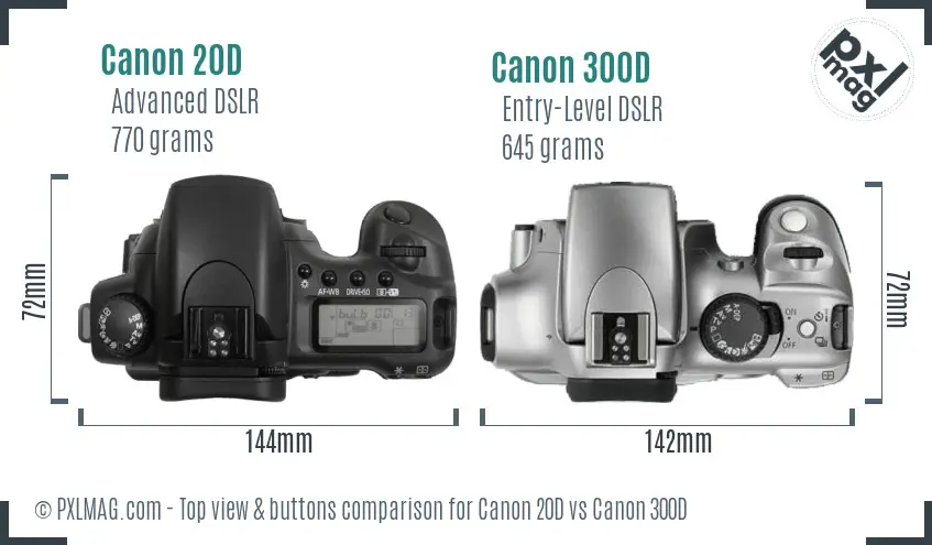 Canon 20D vs Canon 300D top view buttons comparison Canon 20D vs Canon 300D top view buttons comparison