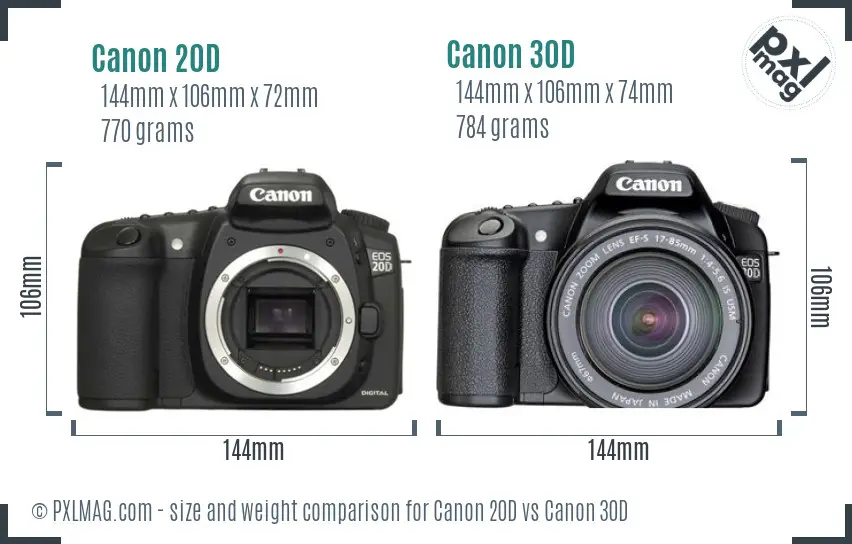 Canon 20D vs Canon 30D size comparison