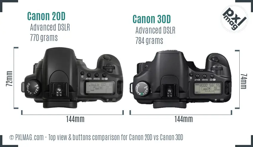 Canon 20D vs Canon 30D top view buttons comparison