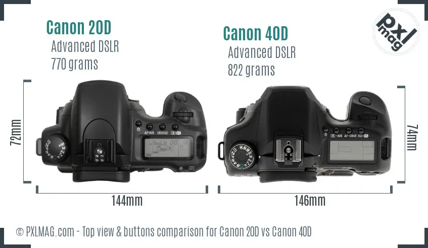 Canon 20D vs Canon 40D top view buttons comparison
