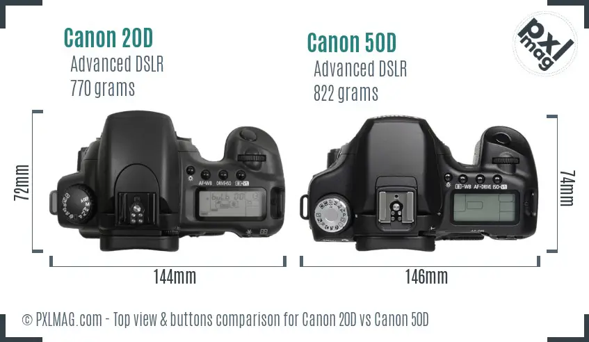 Canon 20D vs Canon 50D top view buttons comparison
