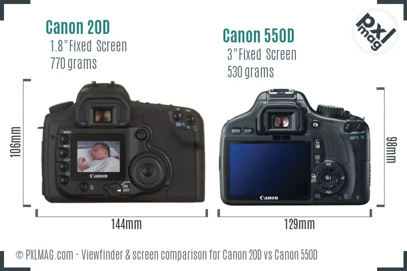Canon 20D vs Canon 550D Screen and Viewfinder comparison Canon 20D vs Canon 550D Screen and Viewfinder comparison