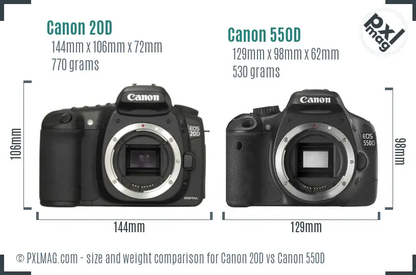 Canon 20D vs Canon 550D size comparison Canon 20D vs Canon 550D size comparison