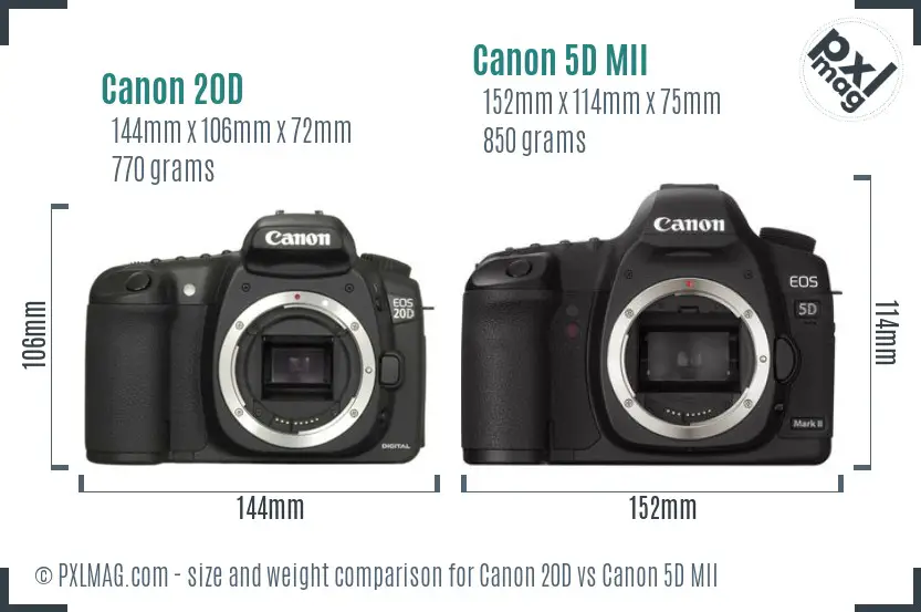 Canon 20D vs Canon 5D MII size comparison
