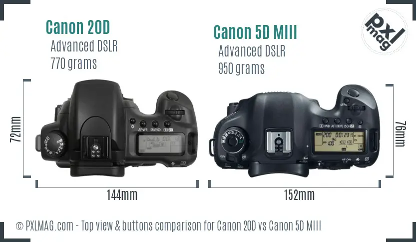 Canon 20D vs Canon 5D MIII top view buttons comparison