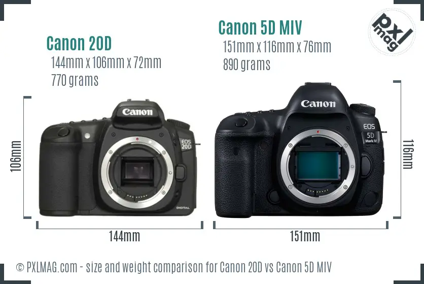 Canon 20D vs Canon 5D MIV size comparison