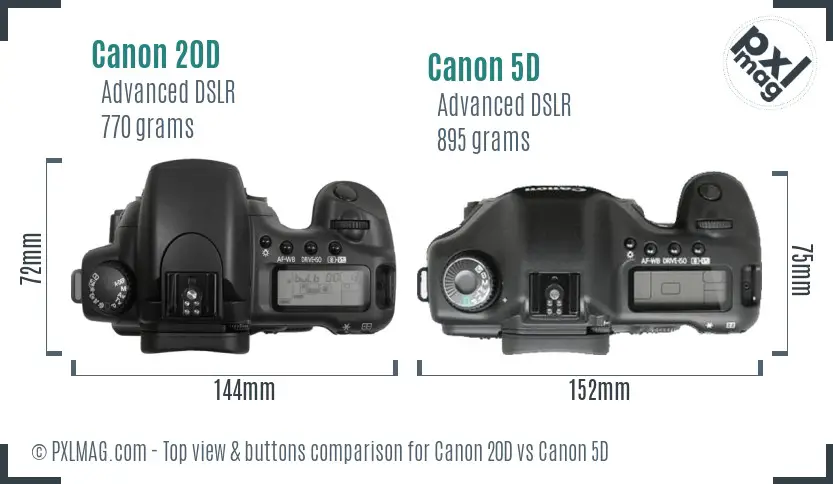 Canon 20D vs Canon 5D top view buttons comparison