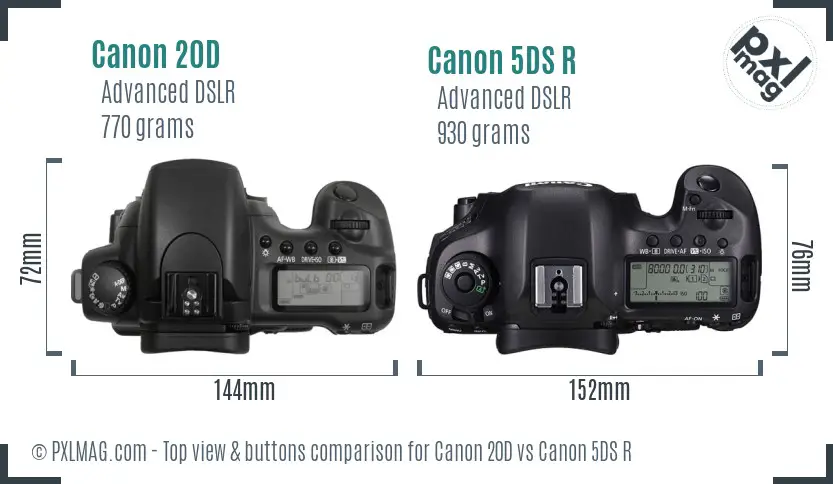 Canon 20D vs Canon 5DS R top view buttons comparison