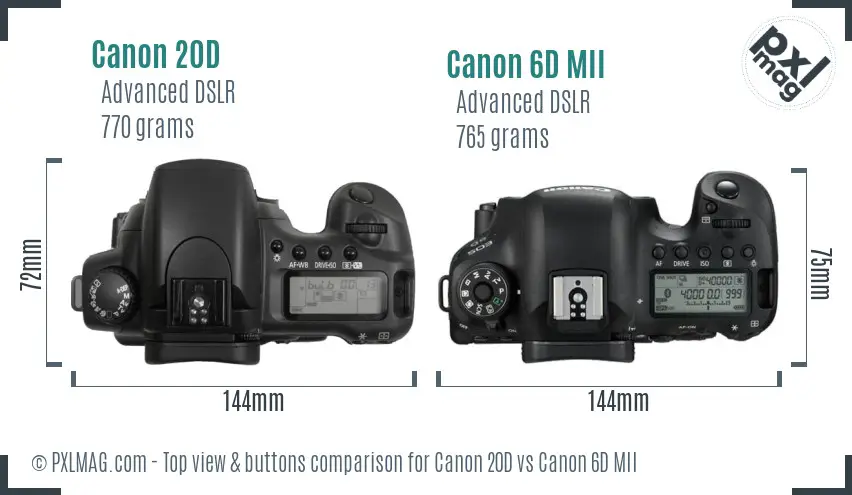 Canon 20D vs Canon 6D MII top view buttons comparison