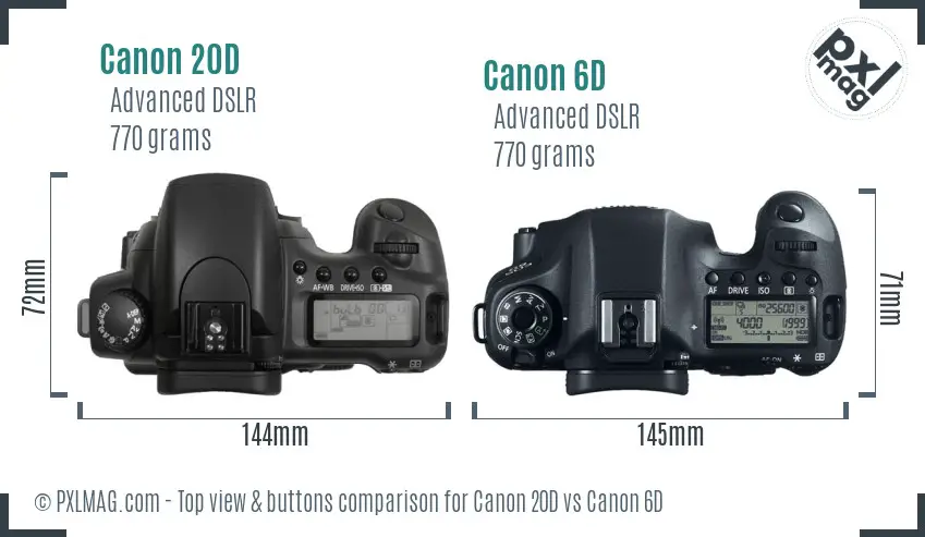 Canon 20D vs Canon 6D top view buttons comparison