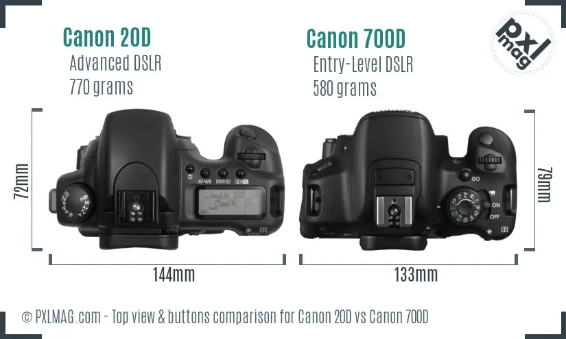 Canon 20D vs Canon 700D top view buttons comparison Canon 20D vs Canon 700D top view buttons comparison