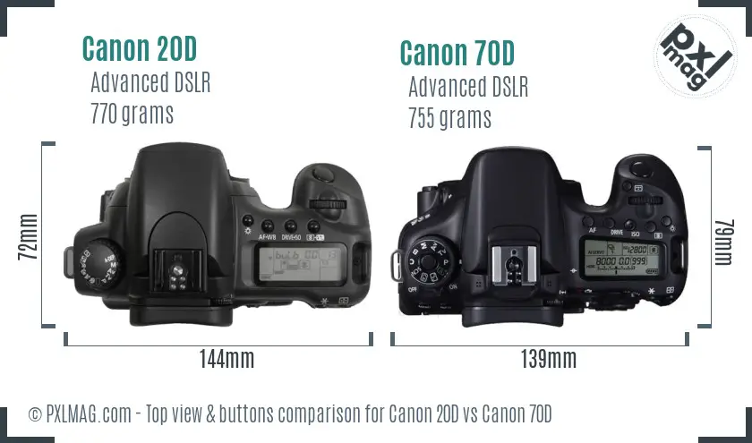 Canon 20D vs Canon 70D top view buttons comparison