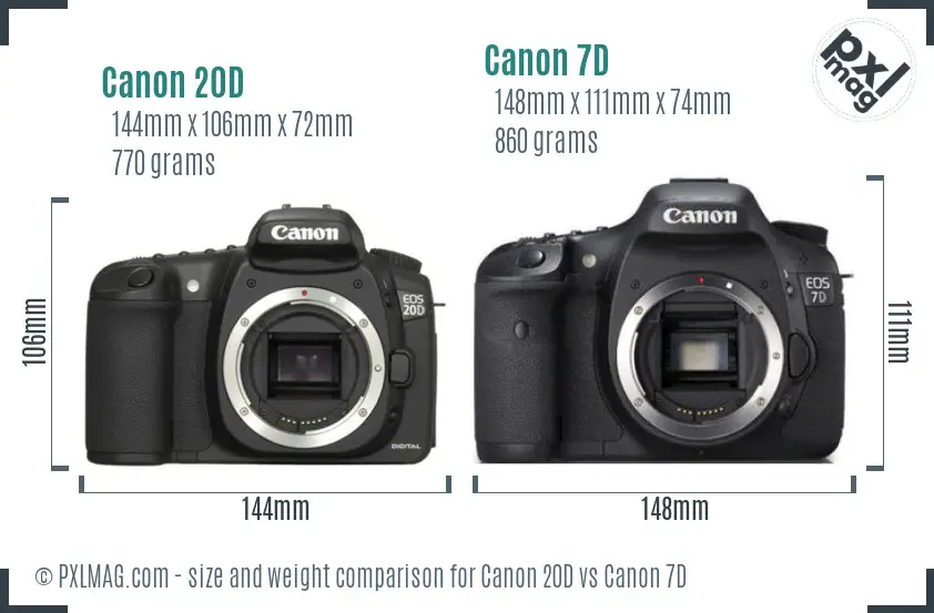 Canon 20D vs Canon 7D size comparison