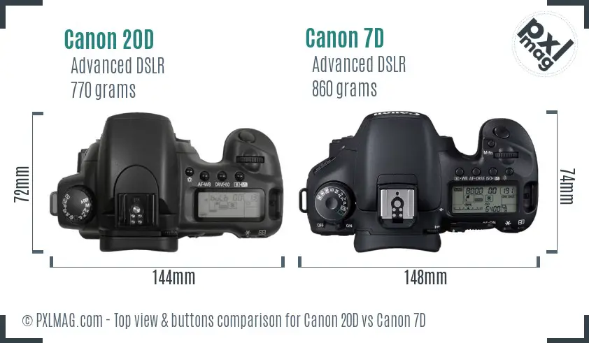 Canon 20D vs Canon 7D top view buttons comparison