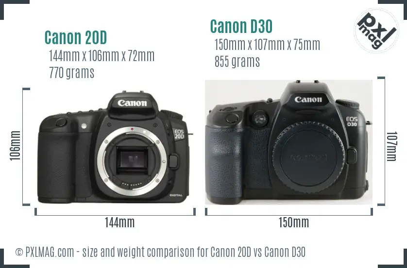 Canon 20D vs Canon D30 size comparison