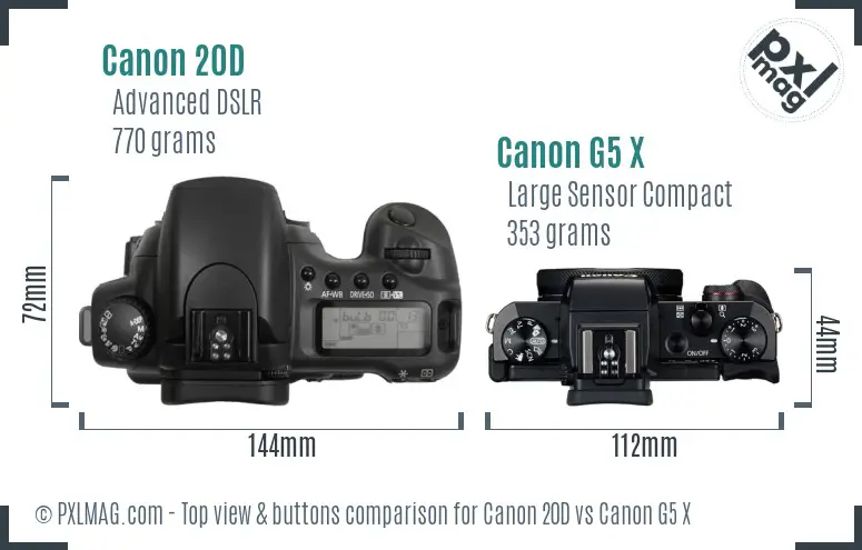 Canon 20D vs Canon G5 X top view buttons comparison