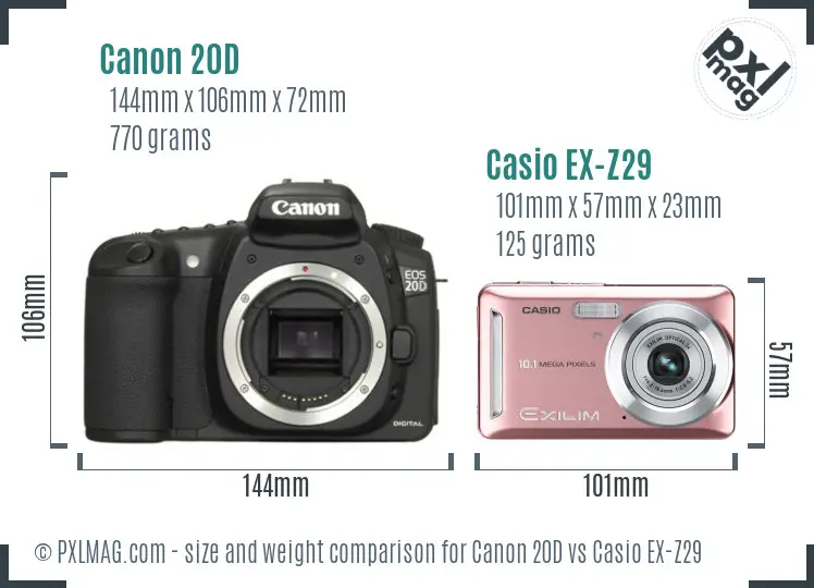 Canon 20D vs Casio EX-Z29 size comparison