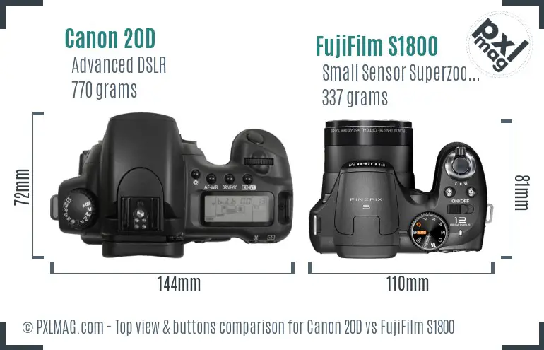 Canon 20D vs FujiFilm S1800 top view buttons comparison